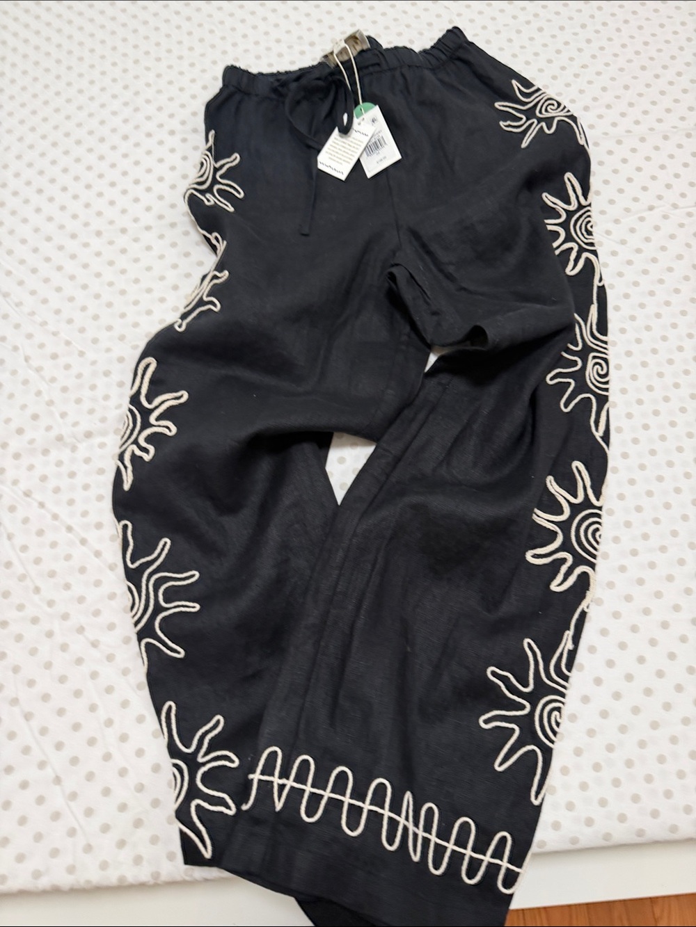 Rails Kids Black Sweatpants with Cream Sun Embroidery